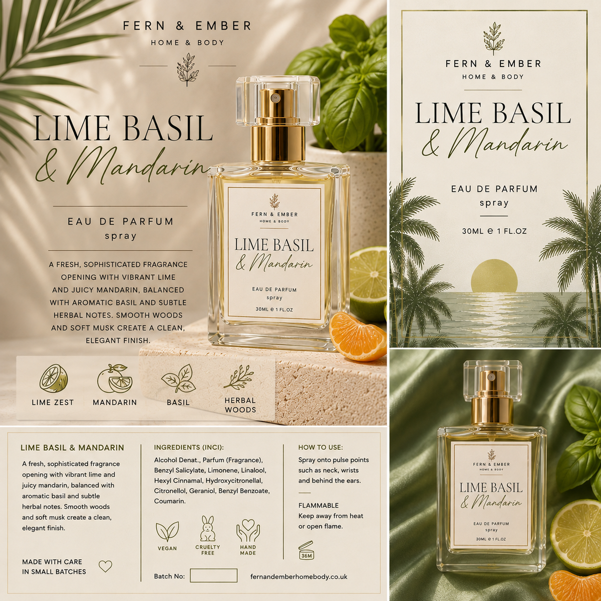 Lime Basil & Mandarin Eau De Parfum 30ml by Fern & Ember