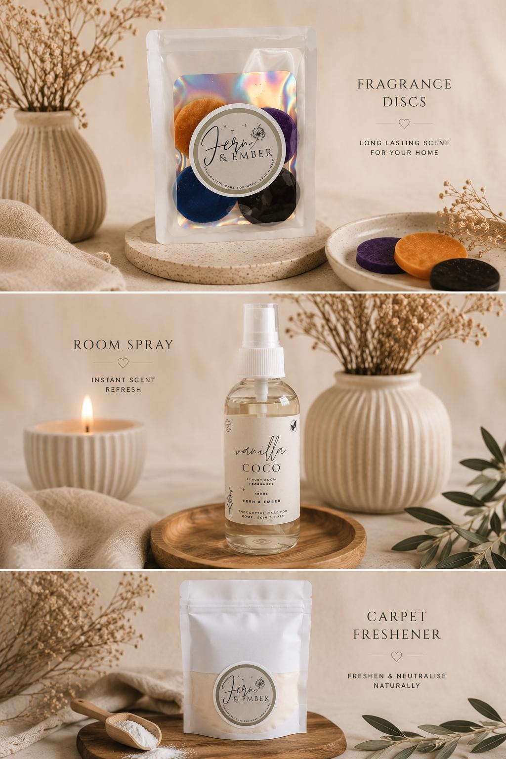 Fern and Ember Home Fragrance Range| Eden Juicy Apple| Wax Melts, Carpet Freshener, Hoover Scents & Room Spray | Handmade Luxury Home Scents
